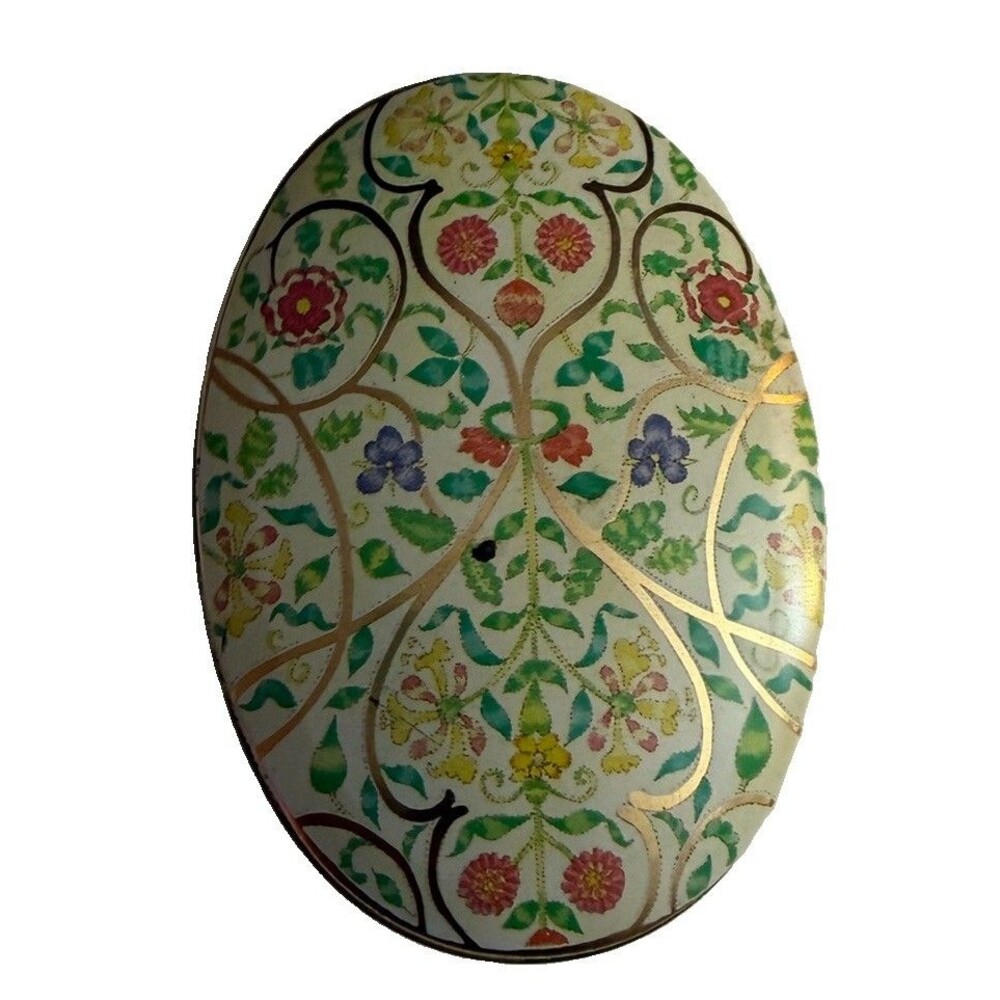 Vintage Honeysuckle Floral Oval Tin Box Made England Gold Trinket Container
